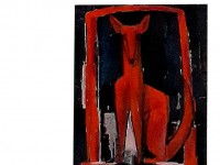 PERRO Y ARCO ROJOS    2018             acrÃ­lico / madera          45 x 30 cm